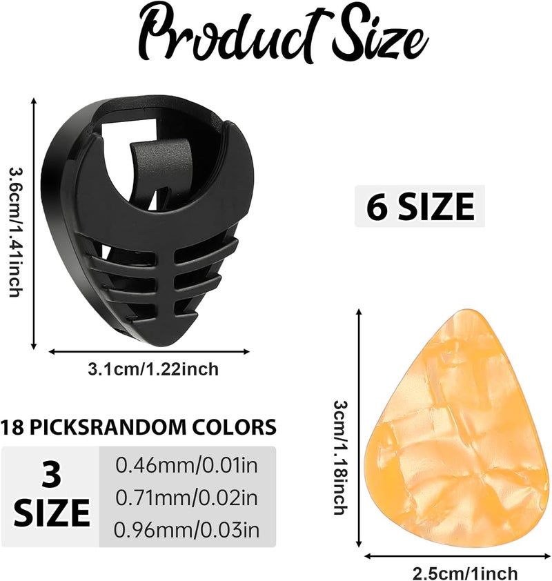 Styquenzer 24pcs Guitar Picks with Holder, Stick-on Pick Holder for Electric, Acoustic & Classical Guitars, Bass & Ukulele, 6 Pick Holders, 18 Picks, Black, Plastic - Image 2